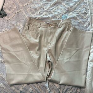 Zara Cream Textured Leather Pant